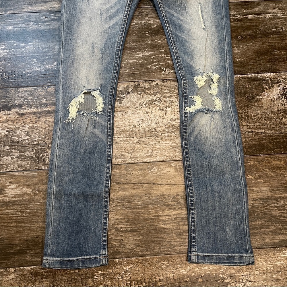 Stampd Jeans Womens Size 28 Pacific Blue Busted Knee Distressed $300 Retail NEW - Picture 3 of 15